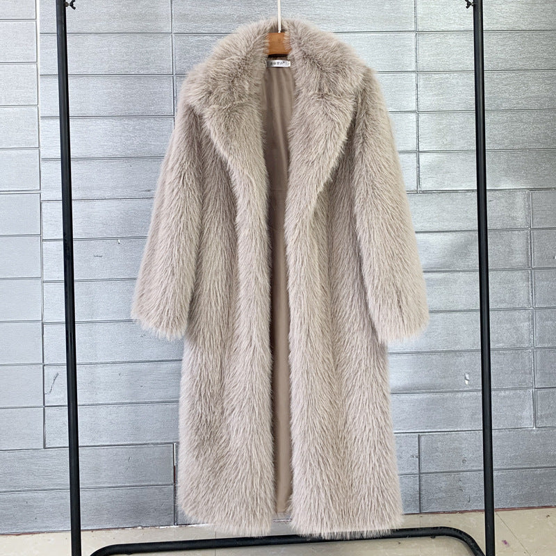 Manteau Femme Long en Fausse Fourrure – Coupe Élégante – Col Châle – Style Luxe