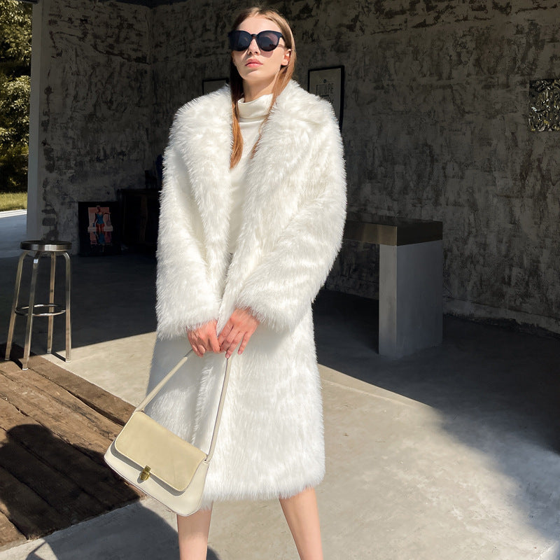 Manteau Femme Long en Fausse Fourrure – Coupe Élégante – Col Châle – Style Luxe