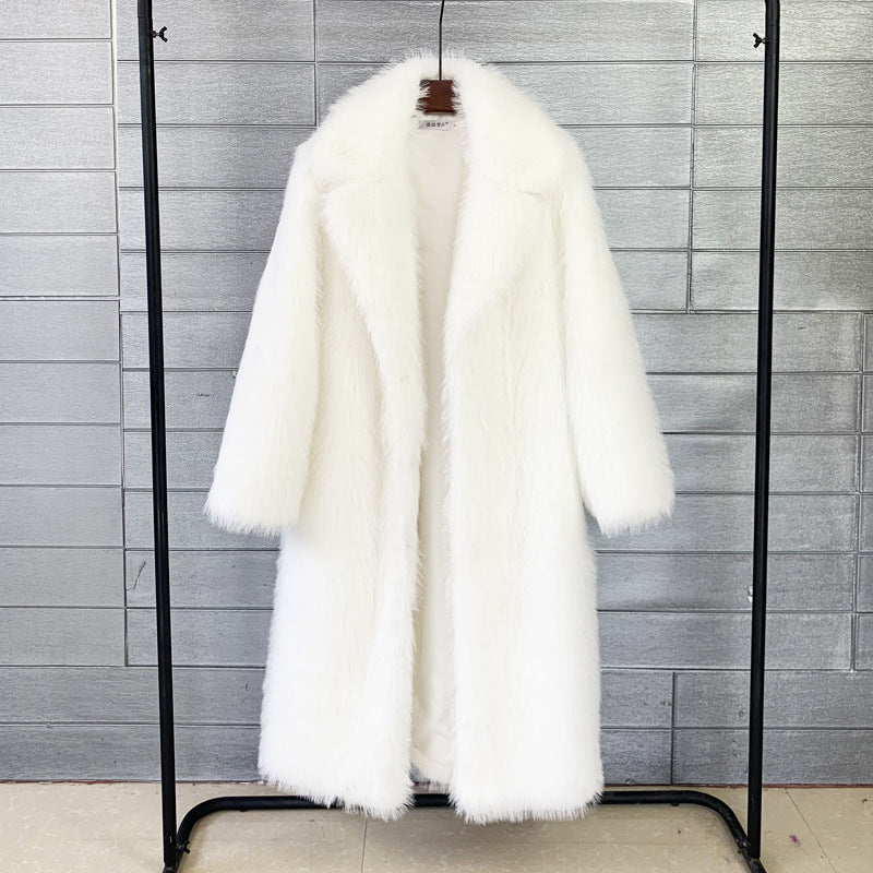 Manteau Femme Long en Fausse Fourrure – Coupe Élégante – Col Châle – Style Luxe