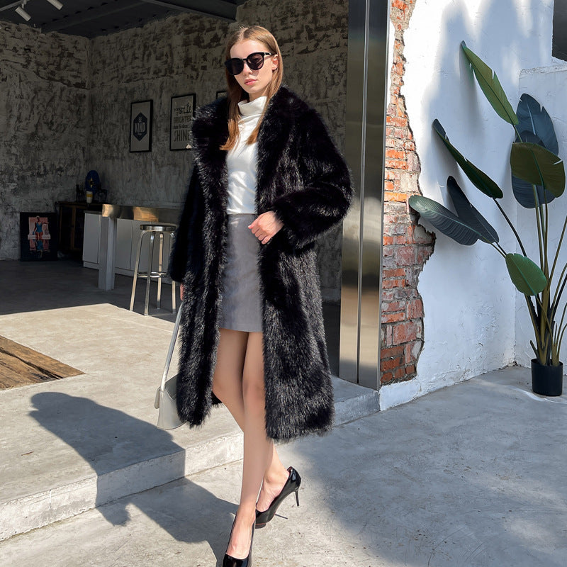 Manteau Femme Long en Fausse Fourrure – Coupe Élégante – Col Châle – Style Luxe