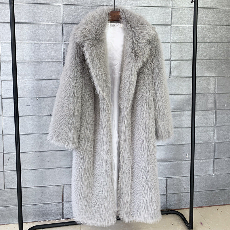 Manteau Femme Long en Fausse Fourrure – Coupe Élégante – Col Châle – Style Luxe
