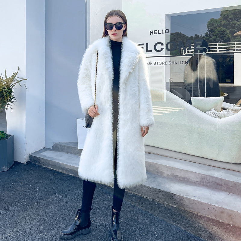 Manteau Femme Long en Fausse Fourrure – Coupe Élégante – Col Châle – Style Luxe