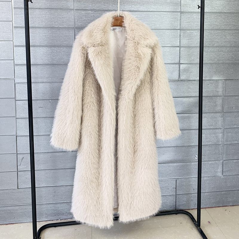 Manteau Femme Long en Fausse Fourrure – Coupe Élégante – Col Châle – Style Luxe