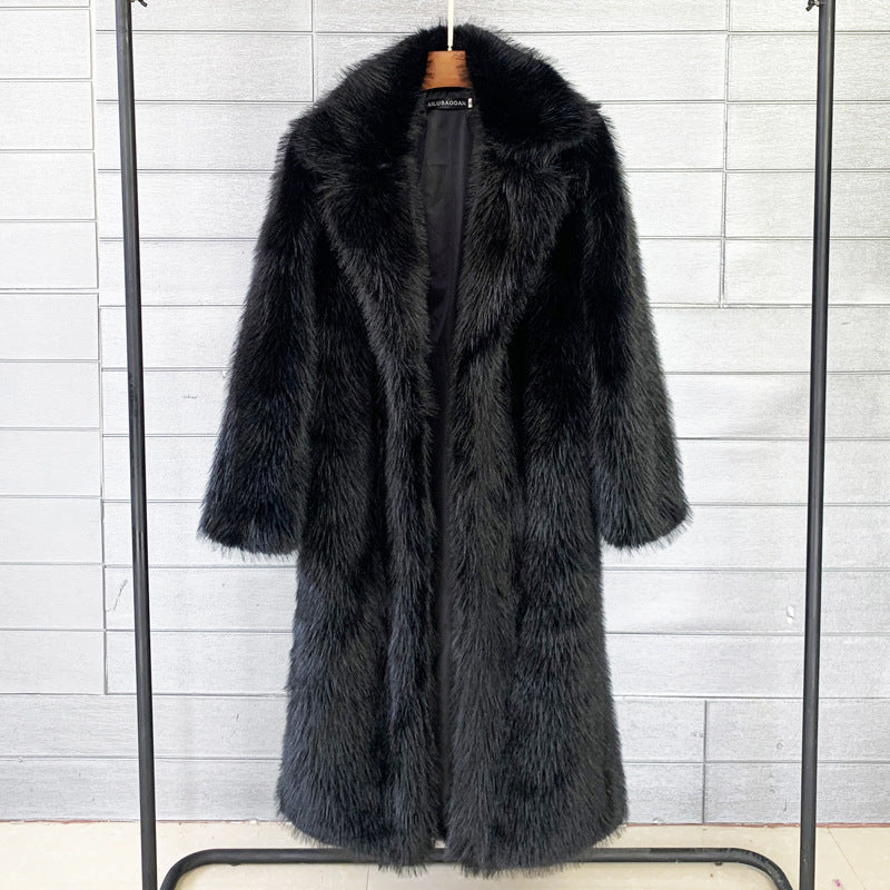 Manteau Femme Long en Fausse Fourrure – Coupe Élégante – Col Châle – Style Luxe