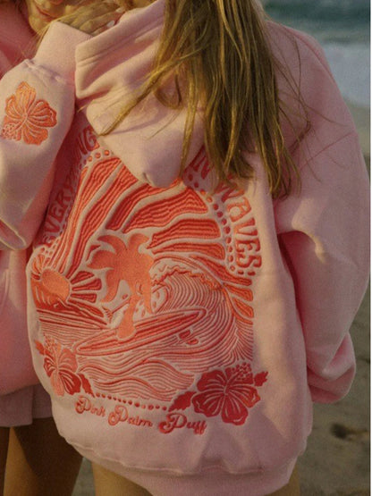 Hoodie Femme – Motif Graphique Surf – Coupe Décontractée – Capuche Confortable