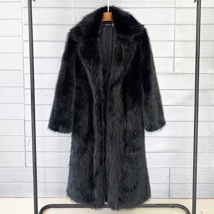 Manteau Femme Long en Fausse Fourrure – Coupe Élégante – Col Châle – Style Luxe